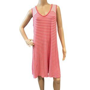 SUNDAY Tank Dress Red & White Striped Stretchy Midi Knee Length Sz L